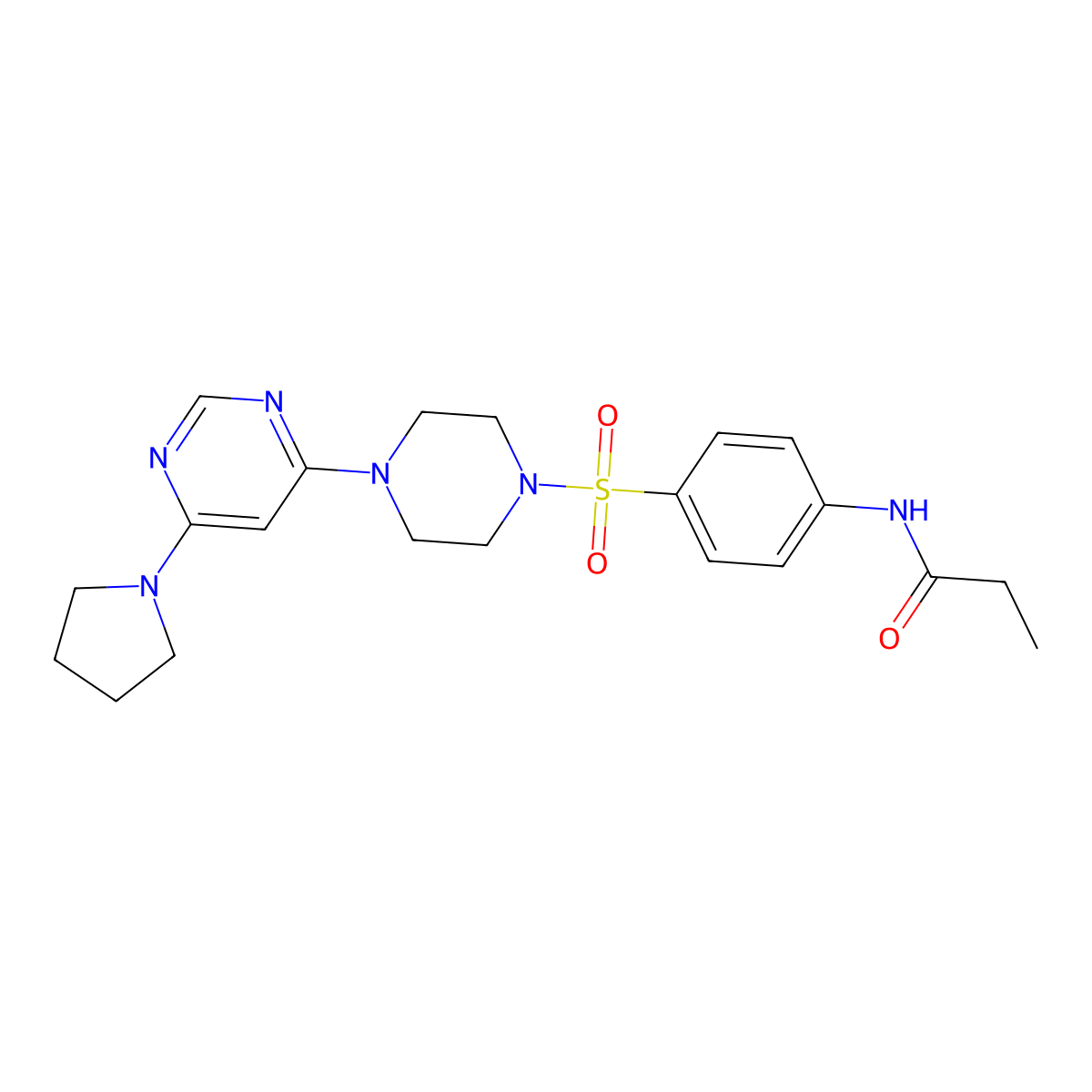 N-(4-((4-(6-(pyrrolidin-1-yl)pyrimidin-4-yl)piperazin-1-yl)sulfonyl)phenyl)propionamide molecular structure, CAS 1203108-00-2