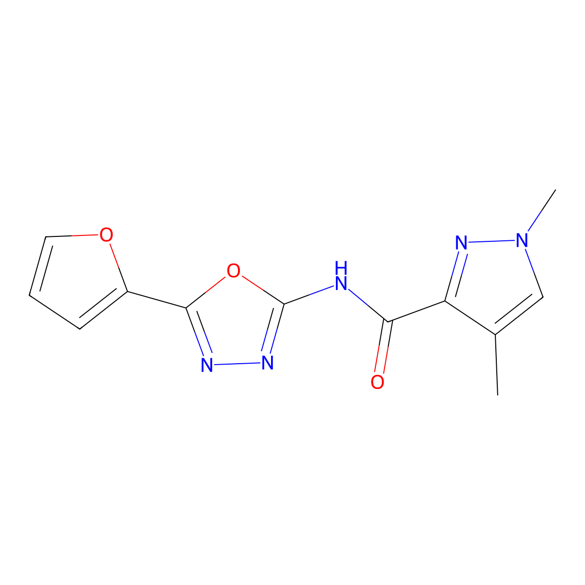 N-[5-(furan-2-yl)-1,3,4-oxadiazol-2-yl]-1,4-dimethyl-1H-pyrazole-3-carboxamide molecular structure, CAS 1203108-73-9