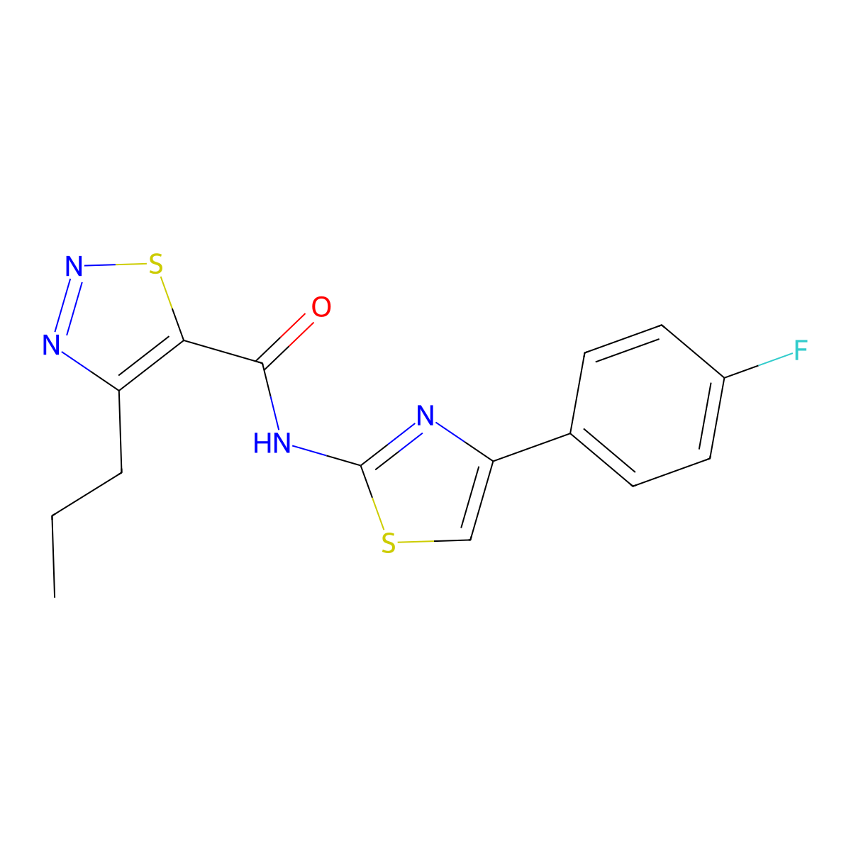 N-(4-(4-fluorophenyl)thiazol-2-yl)-4-propyl-1,2,3-thiadiazole-5-carboxamide molecular structure, CAS 1203109-27-6