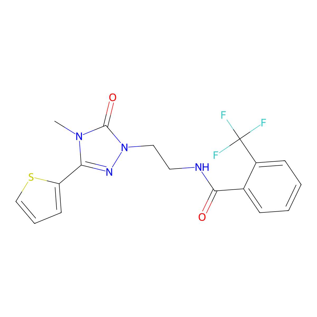 N-{2-[4-methyl-5-oxo-3-(thiophen-2-yl)-4,5-dihydro-1H-1,2,4-triazol-1-yl]ethyl}-2-(trifluoromethyl)benzamide molecular structure, CAS 1203110-19-3