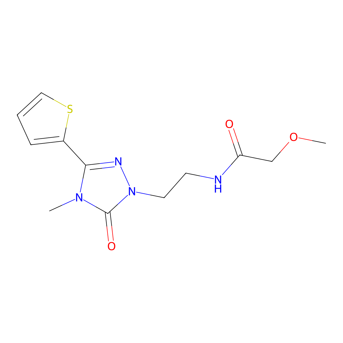 2-methoxy-N-(2-(4-methyl-5-oxo-3-(thiophen-2-yl)-4,5-dihydro-1H-1,2,4-triazol-1-yl)ethyl)acetamide molecular structure, CAS 1203110-24-0