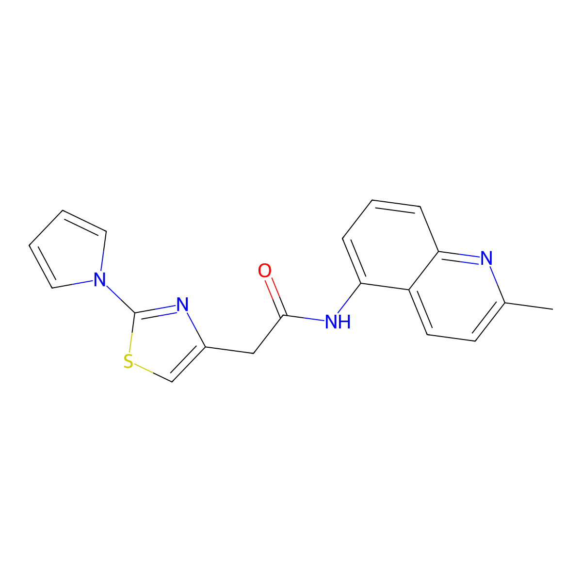 2-(2-(1H-pyrrol-1-yl)thiazol-4-yl)-N-(2-methylquinolin-5-yl)acetamide molecular structure, CAS 1203110-63-7