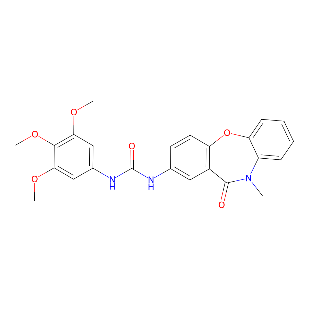 3-{9-Methyl-10-oxo-2-oxa-9-azatricyclo[9.4.0.0^{3,8}]pentadeca-1(11),3(8),4,6,12,14-hexaen-13-yl}-1-(3,4,5-trimethoxyphenyl)urea molecular structure, CAS 1203112-47-3