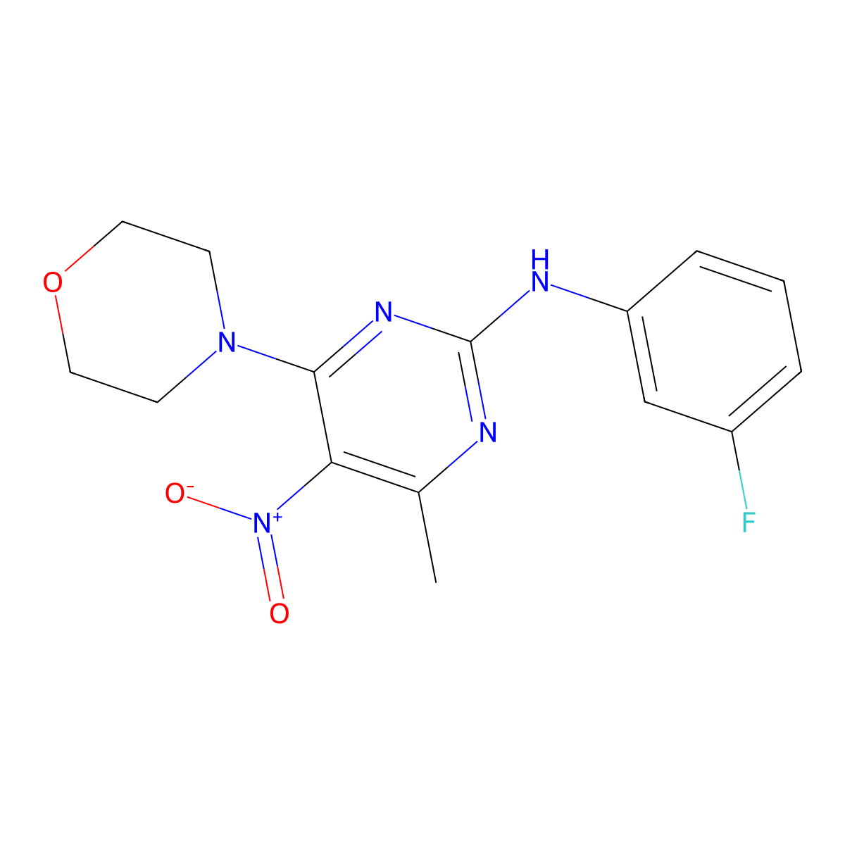 N-(3-fluorophenyl)-4-methyl-6-(morpholin-4-yl)-5-nitropyrimidin-2-amine molecular structure, CAS 1203112-67-7