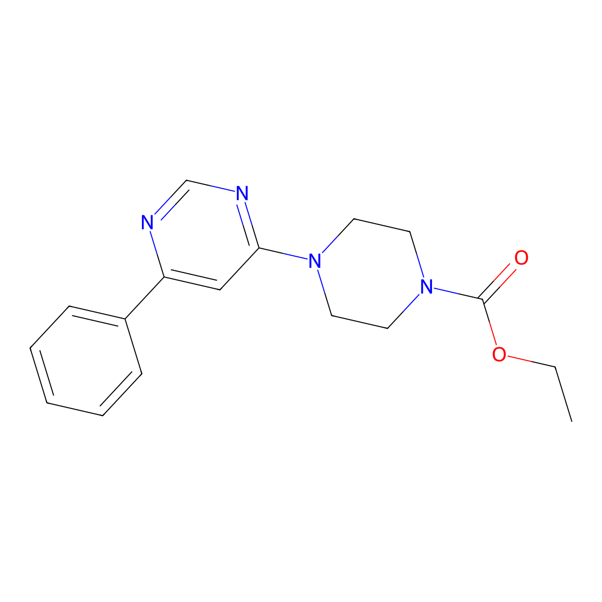 Ethyl 4-(6-phenylpyrimidin-4-yl)piperazine-1-carboxylate molecular structure, CAS 1203112-84-8