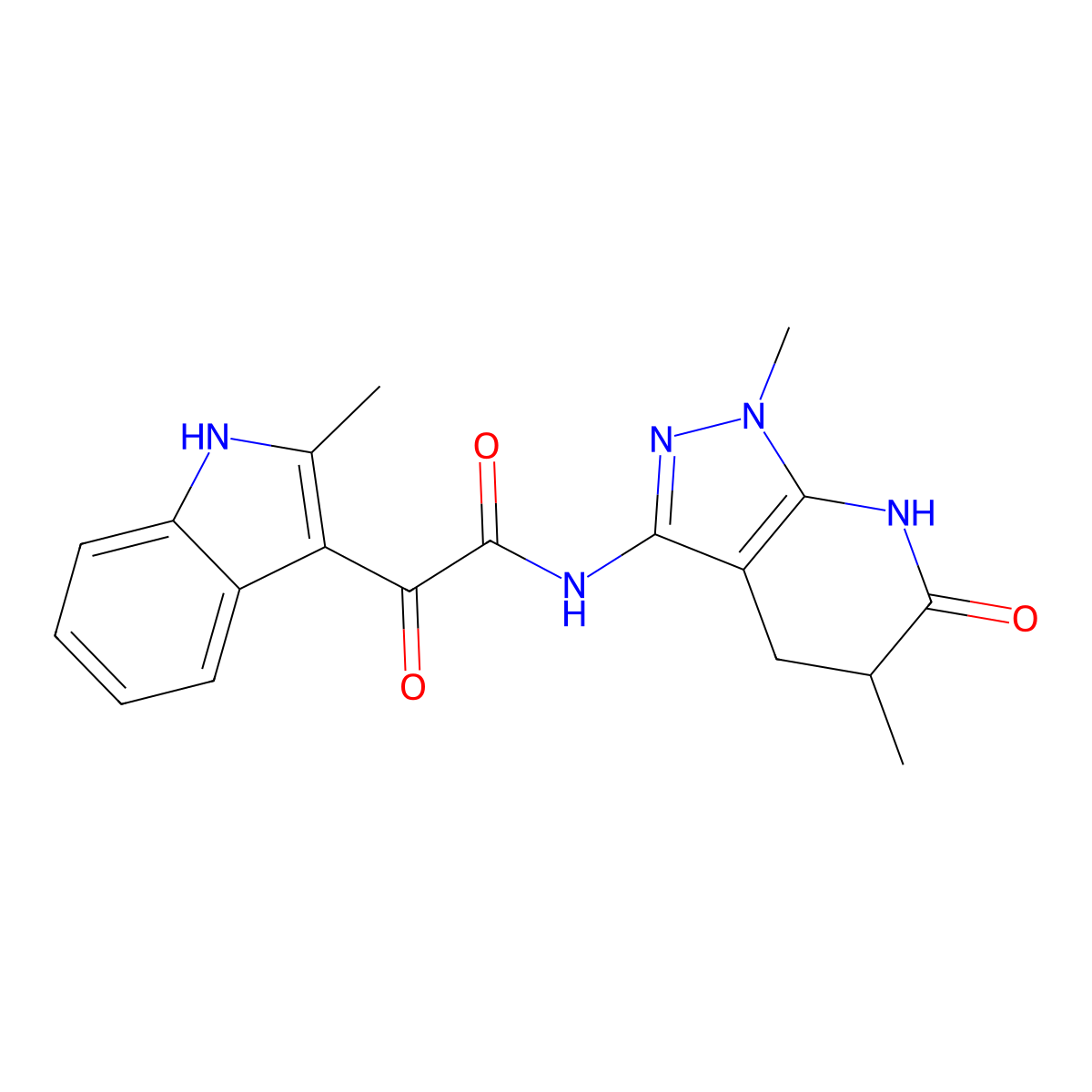 N-(1,5-dimethyl-6-oxo-4,5,6,7-tetrahydro-1H-pyrazolo[3,4-b]pyridin-3-yl)-2-(2-methyl-1H-indol-3-yl)-2-oxoacetamide molecular structure, CAS 1203112-85-9