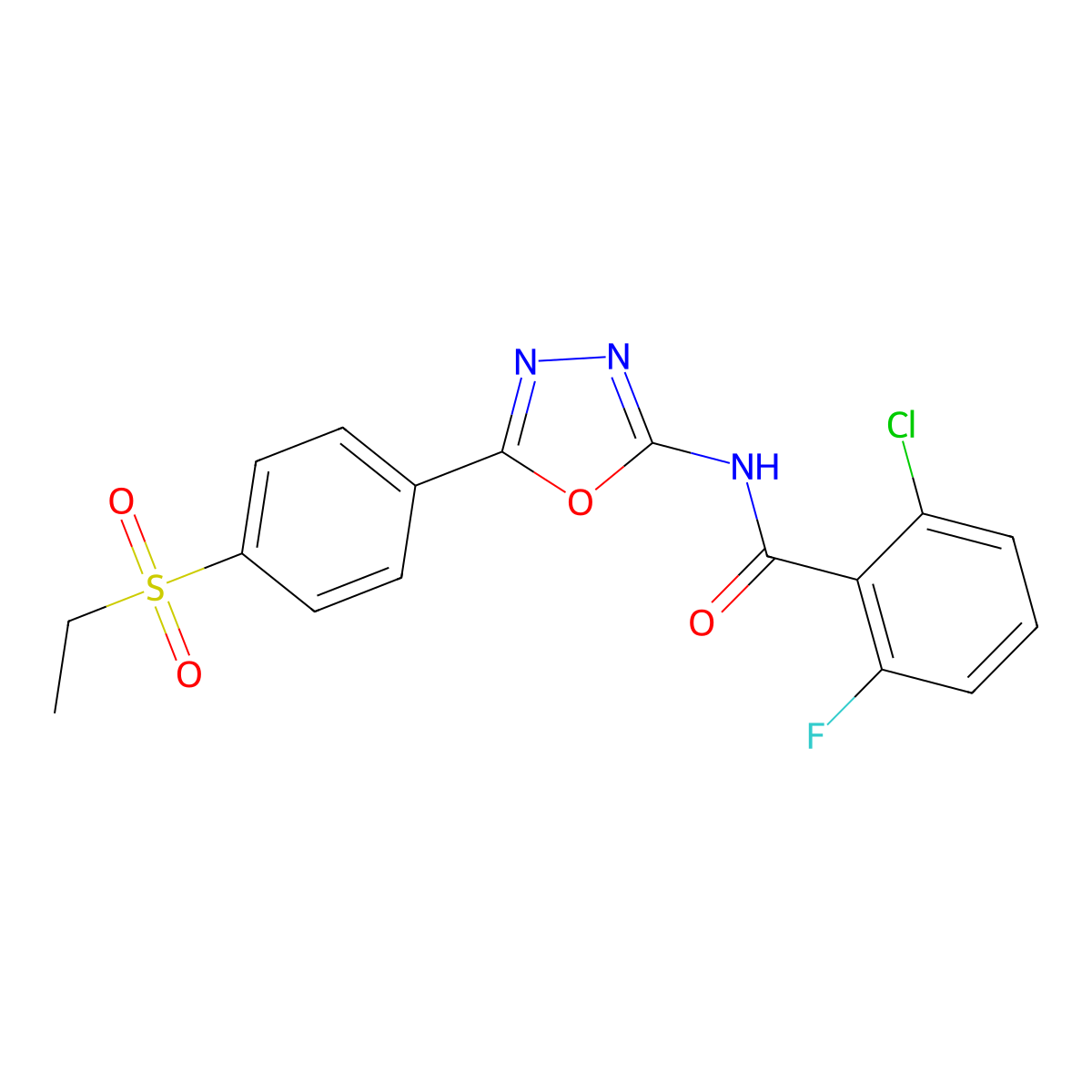 2-chloro-N-(5-(4-(ethylsulfonyl)phenyl)-1,3,4-oxadiazol-2-yl)-6-fluorobenzamide molecular structure, CAS 1203114-34-4