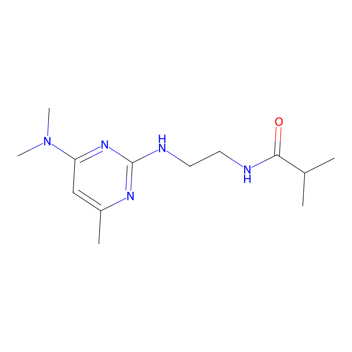 N-(2-((4-(dimethylamino)-6-methylpyrimidin-2-yl)amino)ethyl)isobutyramide molecular structure, CAS 1203114-36-6