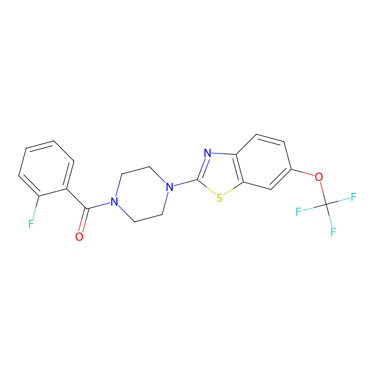 (2-Fluorophenyl)(4-(6-(trifluoromethoxy)benzo[d]thiazol-2-yl)piperazin-1-yl)methanone molecular structure, CAS 1203114-86-6