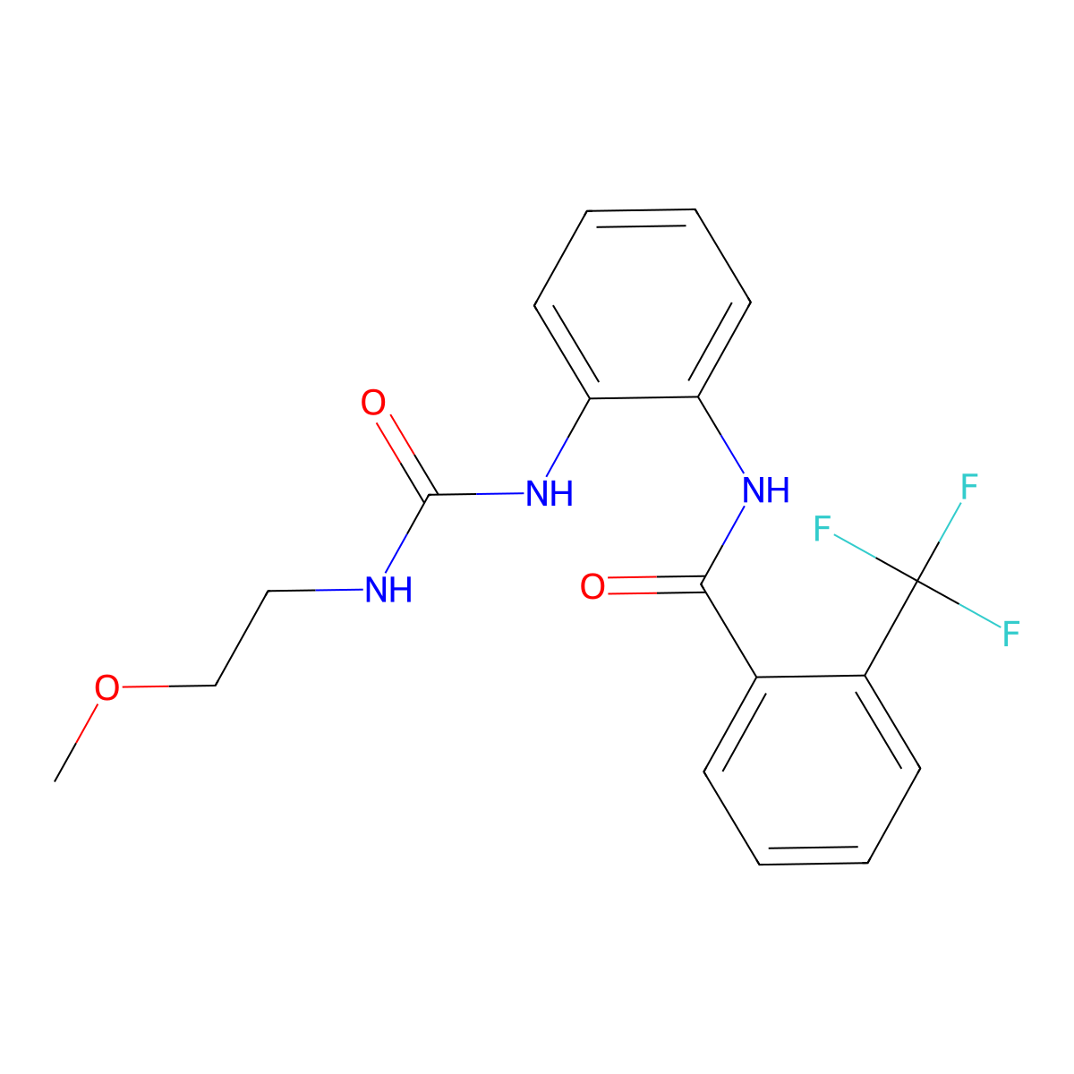 N-(2-(3-(2-methoxyethyl)ureido)phenyl)-2-(trifluoromethyl)benzamide molecular structure, CAS 1203115-15-4