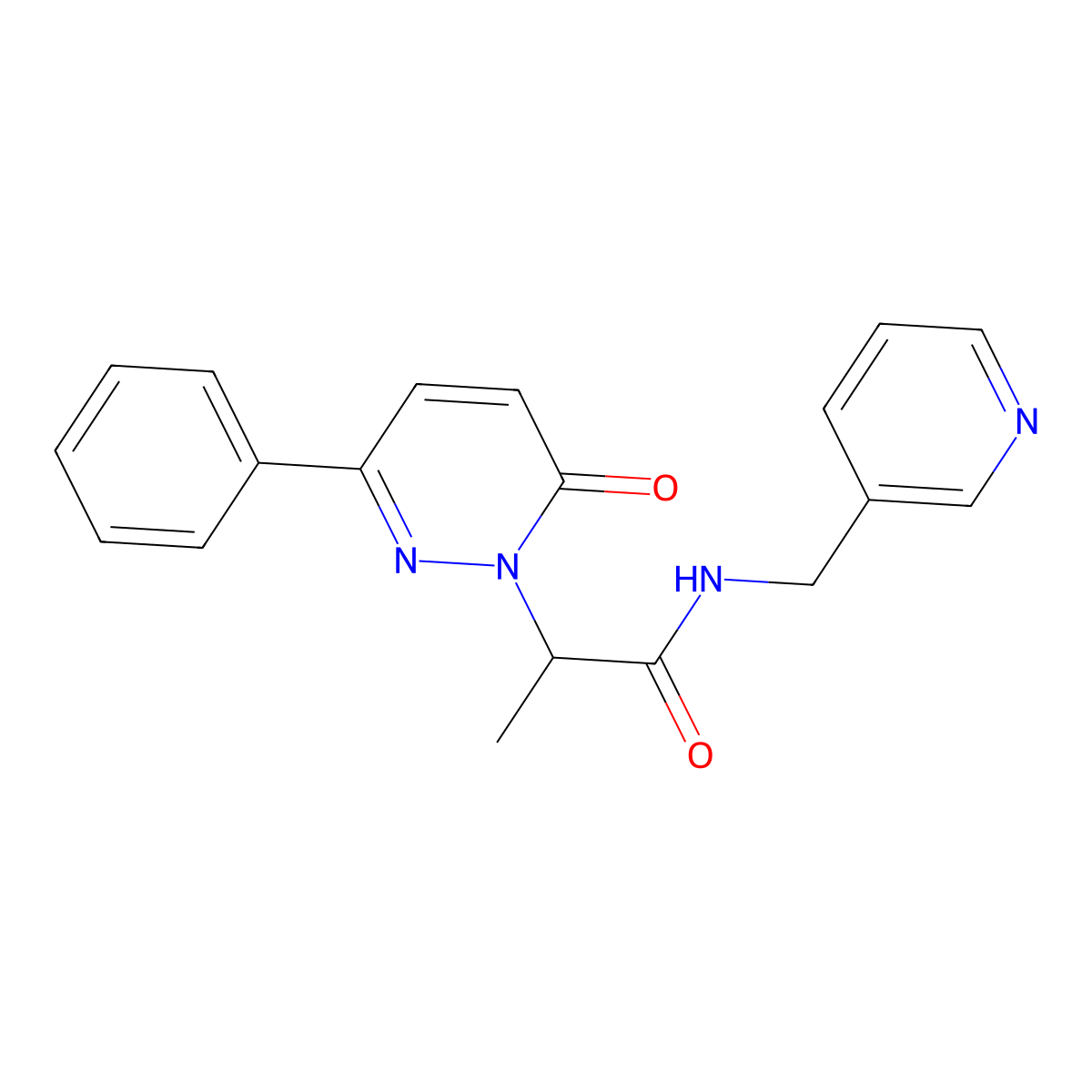2-(6-oxo-3-phenyl-1,6-dihydropyridazin-1-yl)-N-[(pyridin-3-yl)methyl]propanamide molecular structure, CAS 1203115-28-9
