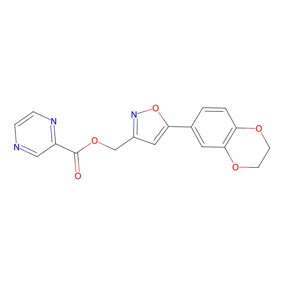 (5-(2,3-Dihydrobenzo[b][1,4]dioxin-6-yl)isoxazol-3-yl)methyl pyrazine-2-carboxylate molecular structure, CAS 1203115-40-5
