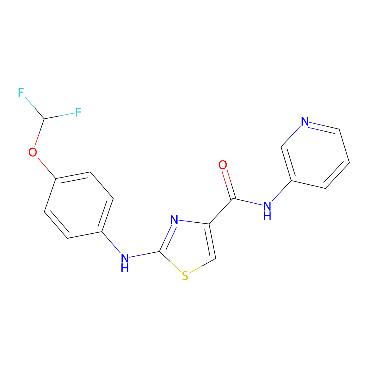 2-((4-(difluoromethoxy)phenyl)amino)-N-(pyridin-3-yl)thiazole-4-carboxamide molecular structure, CAS 1203116-06-6