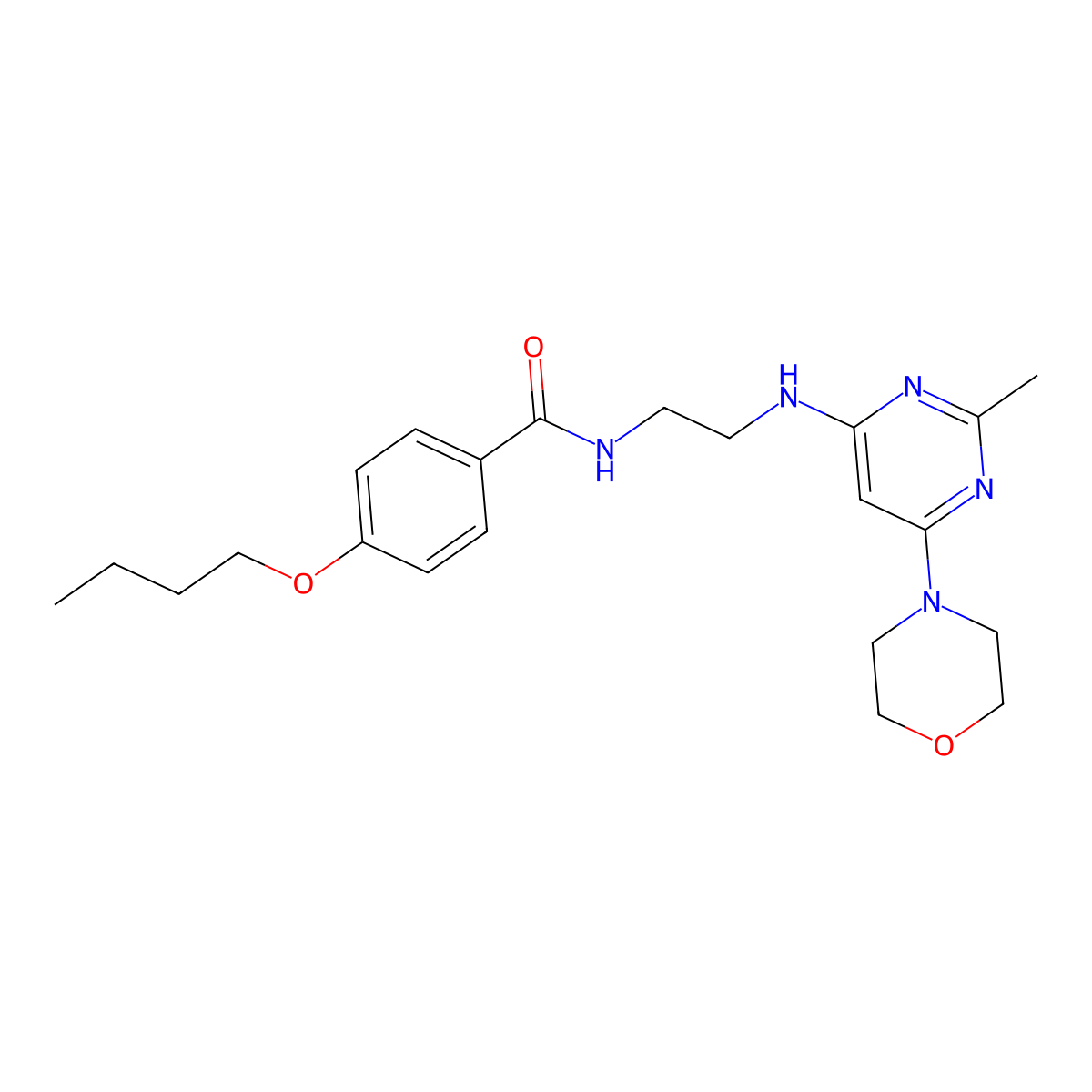 4-butoxy-N-(2-((2-methyl-6-morpholinopyrimidin-4-yl)amino)ethyl)benzamide molecular structure, CAS 1203116-37-3