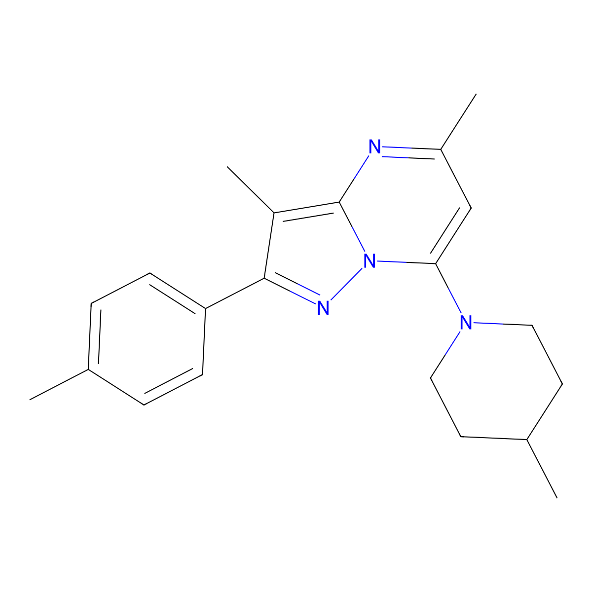 3,5-Dimethyl-2-(4-methylphenyl)-7-(4-methylpiperidin-1-yl)pyrazolo[1,5-a]pyrimidine molecular structure, CAS 1203117-11-6
