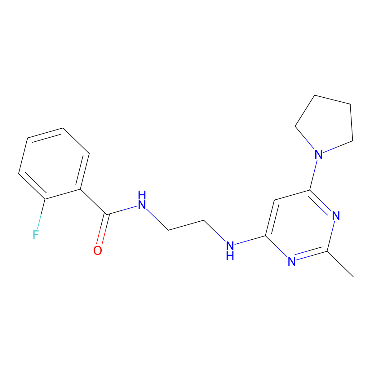 2-fluoro-N-(2-{[2-methyl-6-(pyrrolidin-1-yl)pyrimidin-4-yl]amino}ethyl)benzamide molecular structure, CAS 1203117-71-8