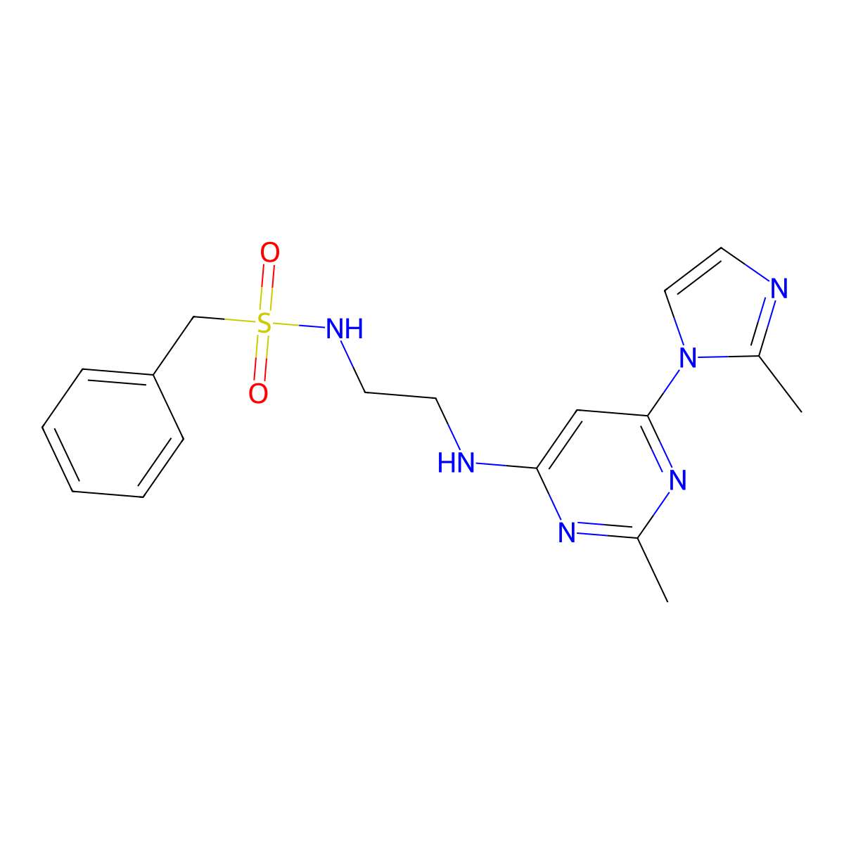 N-(2-((2-methyl-6-(2-methyl-1H-imidazol-1-yl)pyrimidin-4-yl)amino)ethyl)-1-phenylmethanesulfonamide molecular structure, CAS 1203118-20-0