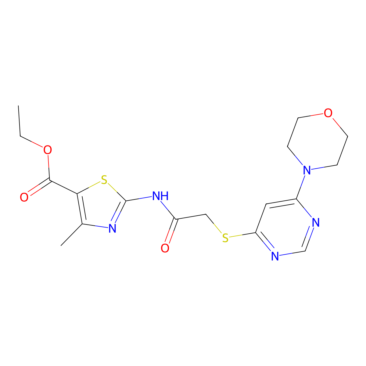 Ethyl 4-methyl-2-(2-((6-morpholinopyrimidin-4-yl)thio)acetamido)thiazole-5-carboxylate molecular structure, CAS 1203118-54-0
