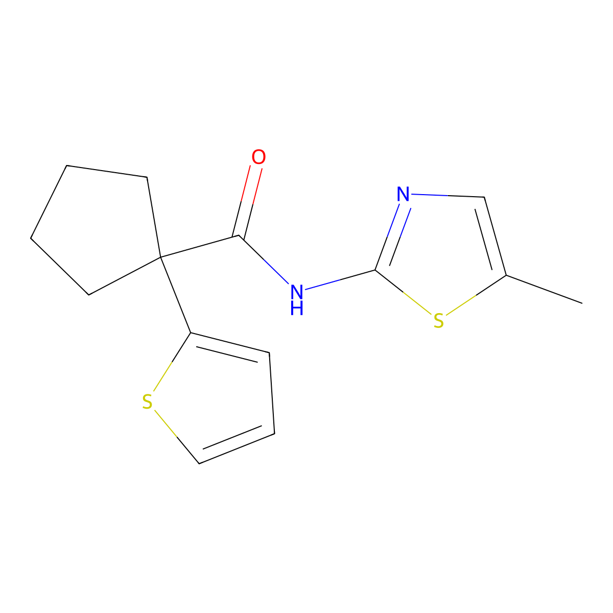 N-(5-methylthiazol-2-yl)-1-(thiophen-2-yl)cyclopentanecarboxamide molecular structure, CAS 1203119-61-2