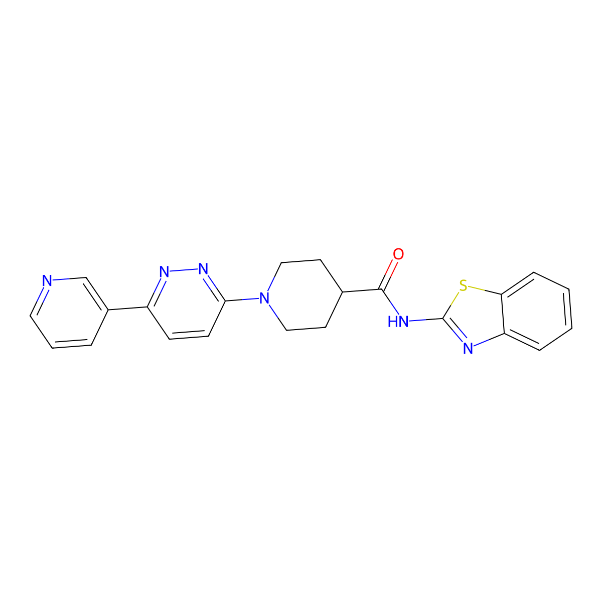 N-(benzo[d]thiazol-2-yl)-1-(6-(pyridin-3-yl)pyridazin-3-yl)piperidine-4-carboxamide molecular structure, CAS 1203120-00-6
