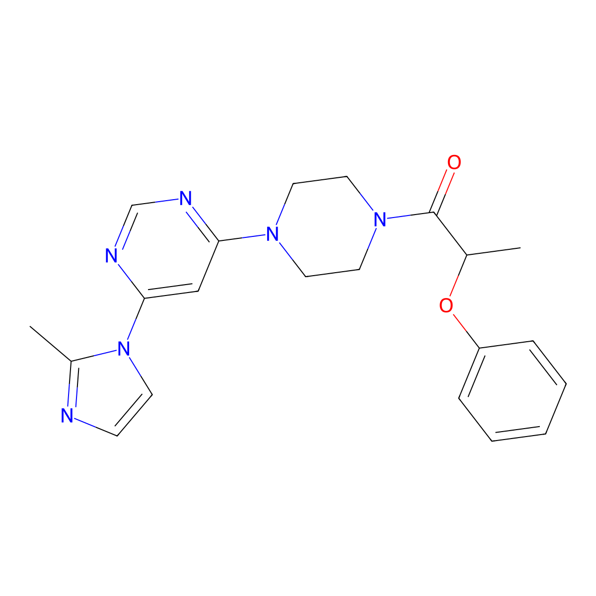 1-{4-[6-(2-methyl-1H-imidazol-1-yl)pyrimidin-4-yl]piperazin-1-yl}-2-phenoxypropan-1-one molecular structure, CAS 1203120-22-2