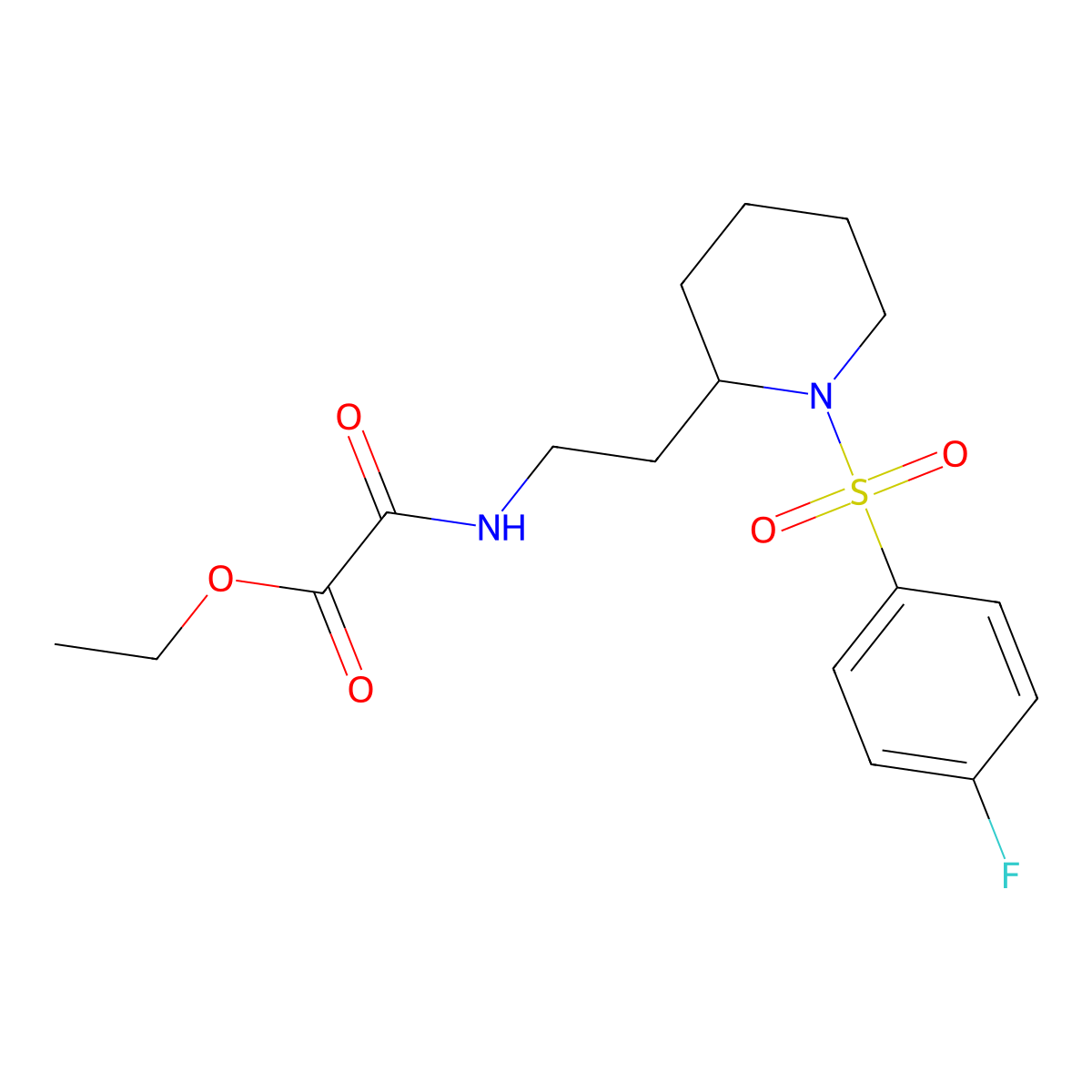 Ethyl 2-((2-(1-((4-fluorophenyl)sulfonyl)piperidin-2-yl)ethyl)amino)-2-oxoacetate molecular structure, CAS 1203120-34-6