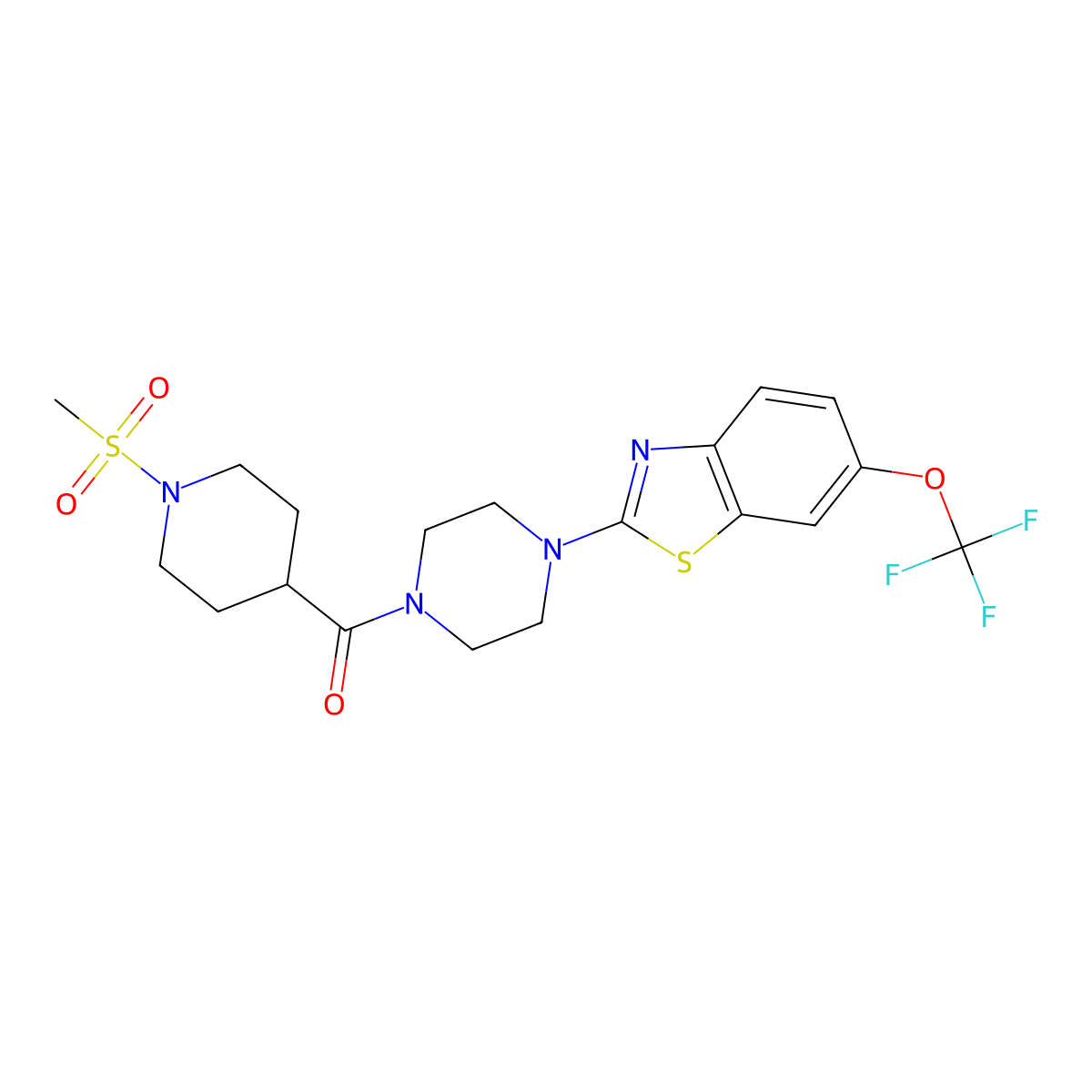 (1-(Methylsulfonyl)piperidin-4-yl)(4-(6-(trifluoromethoxy)benzo[d]thiazol-2-yl)piperazin-1-yl)methanone molecular structure, CAS 1203120-64-2