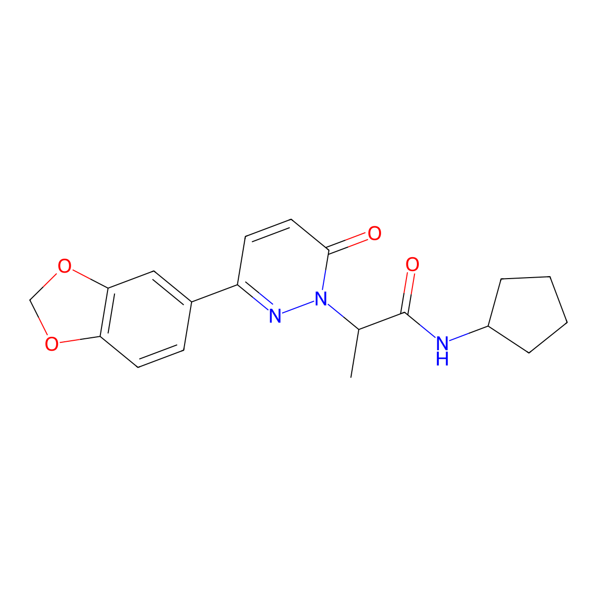2-(3-(benzo[d][1,3]dioxol-5-yl)-6-oxopyridazin-1(6H)-yl)-N-cyclopentylpropanamide molecular structure, CAS 1203120-68-6