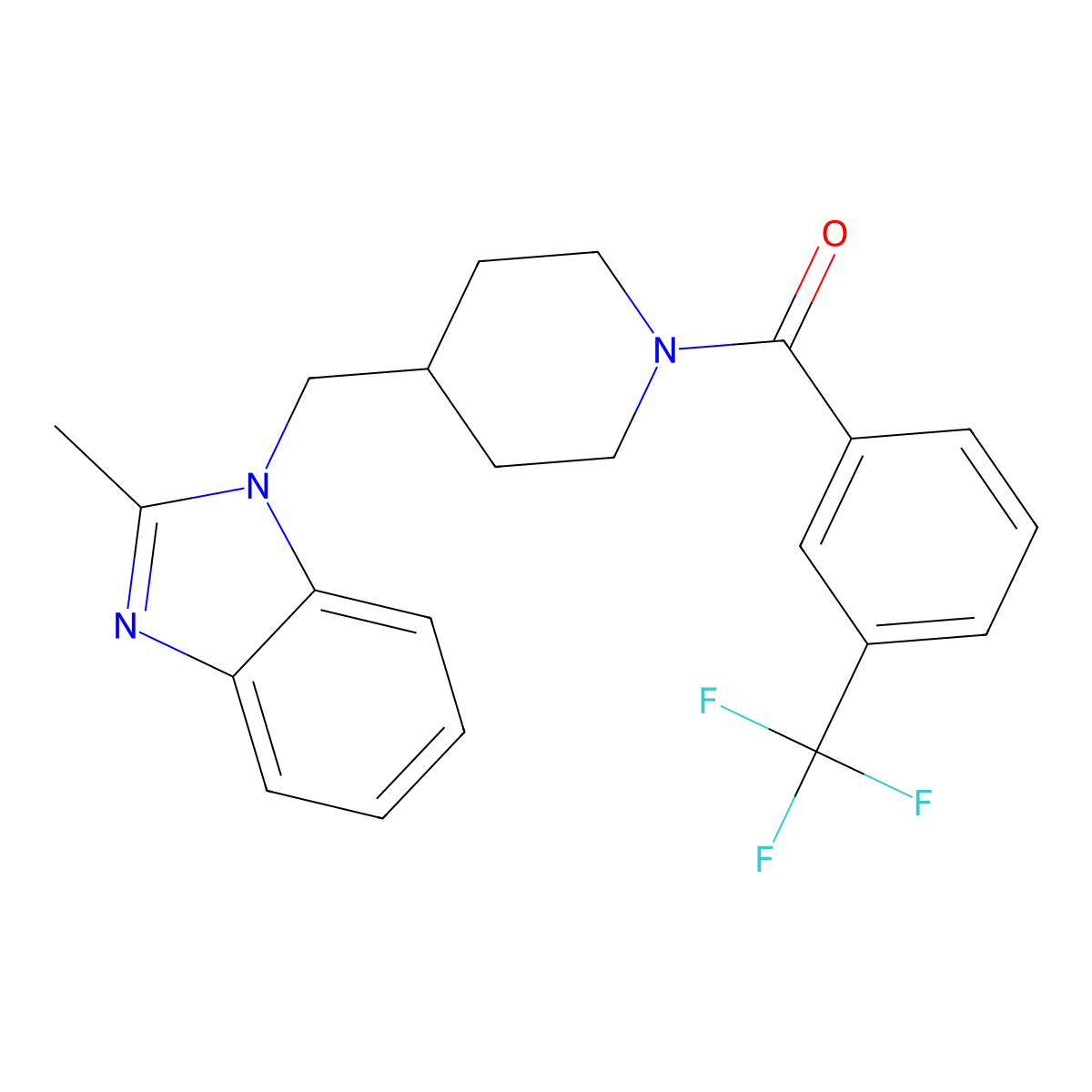 2-methyl-1-({1-[3-(trifluoromethyl)benzoyl]piperidin-4-yl}methyl)-1H-1,3-benzodiazole molecular structure, CAS 1203121-56-5