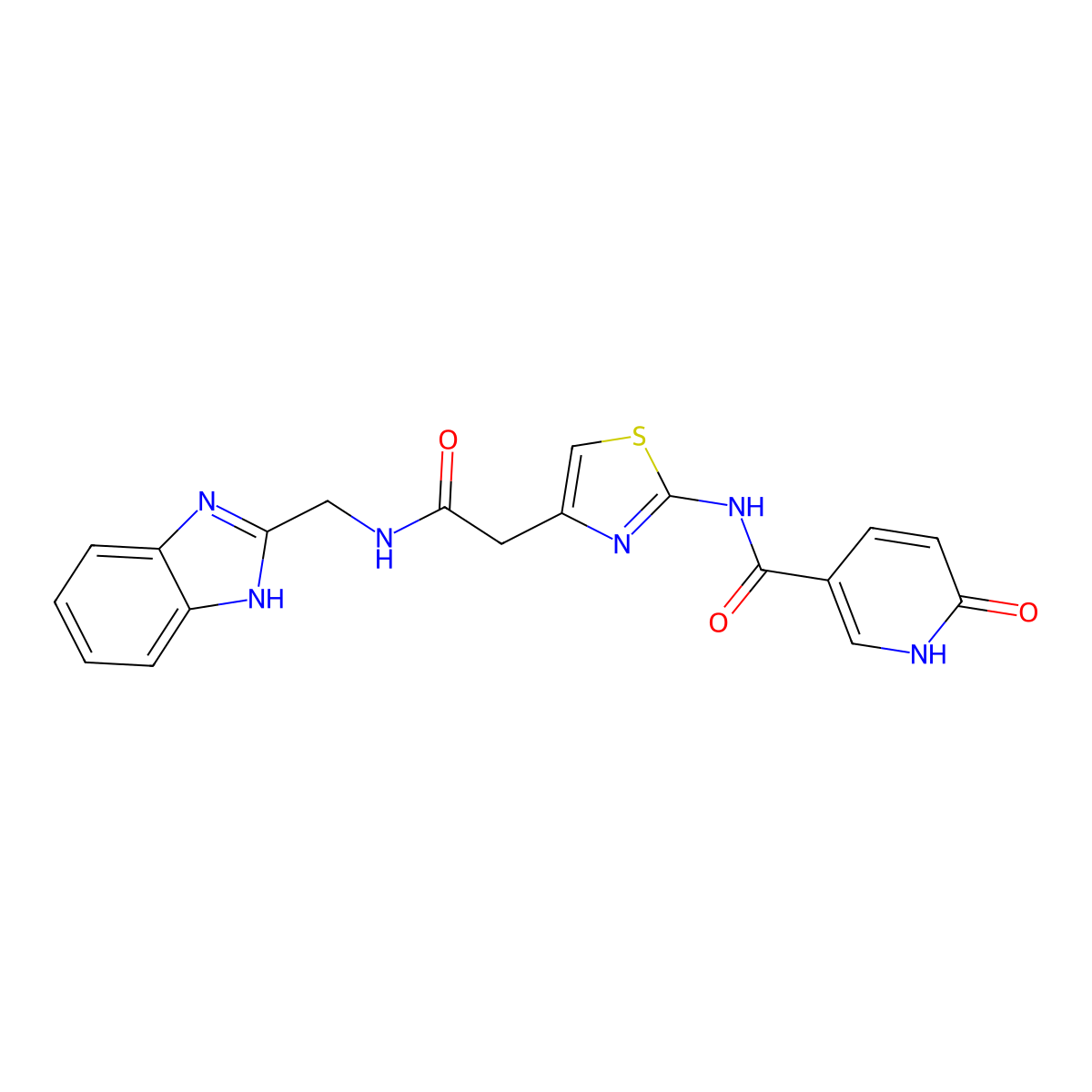 N-(4-(2-(((1H-benzo[d]imidazol-2-yl)methyl)amino)-2-oxoethyl)thiazol-2-yl)-6-oxo-1,6-dihydropyridine-3-carboxamide molecular structure, CAS 1203121-57-6