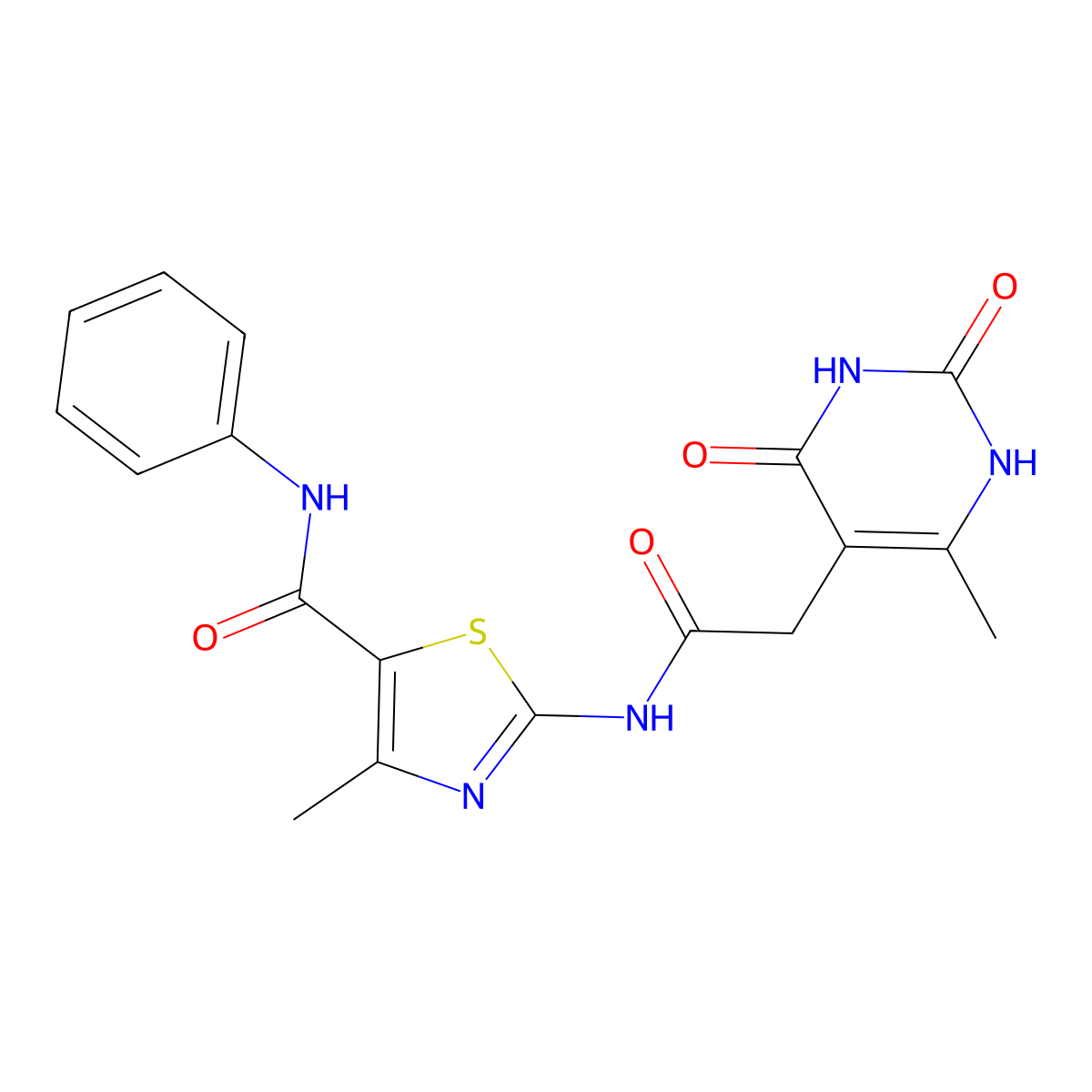 4-methyl-2-(2-(6-methyl-2,4-dioxo-1,2,3,4-tetrahydropyrimidin-5-yl)acetamido)-N-phenylthiazole-5-carboxamide molecular structure, CAS 1203121-93-0