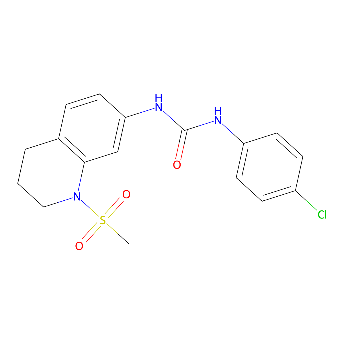 1-(4-Chlorophenyl)-3-(1-(methylsulfonyl)-1,2,3,4-tetrahydroquinolin-7-yl)urea molecular structure, CAS 1203122-03-5