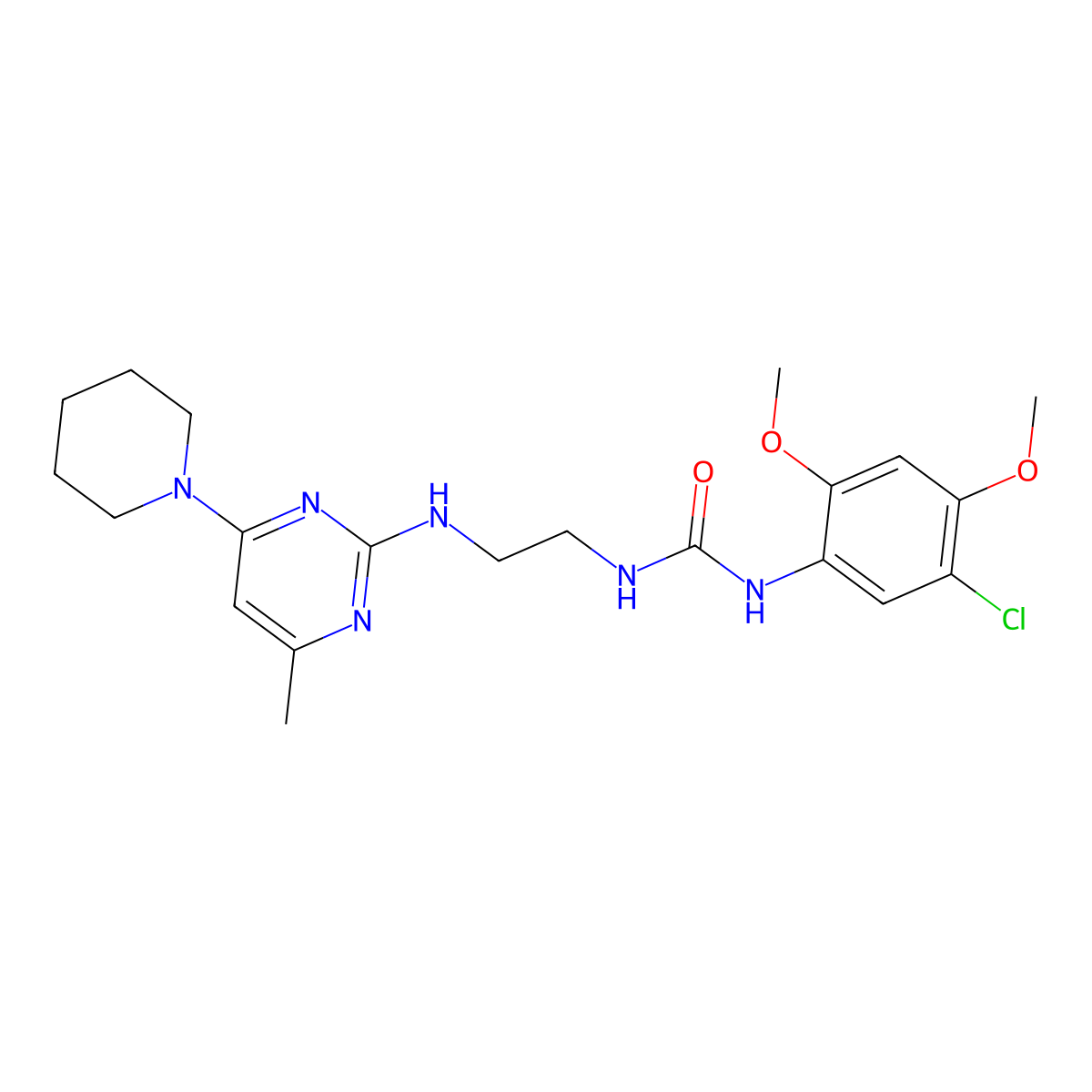 1-(5-Chloro-2,4-dimethoxyphenyl)-3-(2-((4-methyl-6-(piperidin-1-yl)pyrimidin-2-yl)amino)ethyl)urea molecular structure, CAS 1203122-82-0