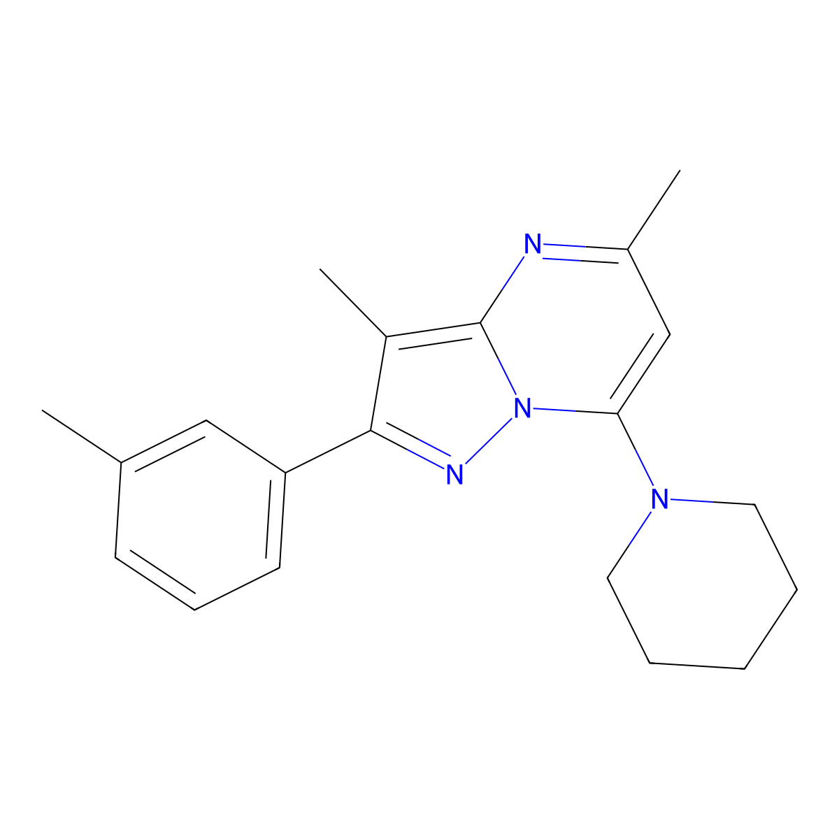 1-[3,5-Dimethyl-2-(3-methylphenyl)pyrazolo[1,5-a]pyrimidin-7-yl]piperidine molecular structure, CAS 1203123-97-0