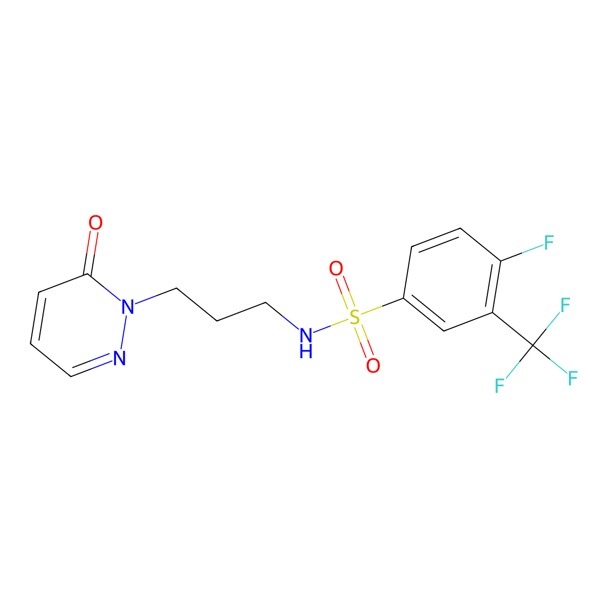 4-fluoro-N-(3-(6-oxopyridazin-1(6H)-yl)propyl)-3-(trifluoromethyl)benzenesulfonamide molecular structure, CAS 1203124-75-7