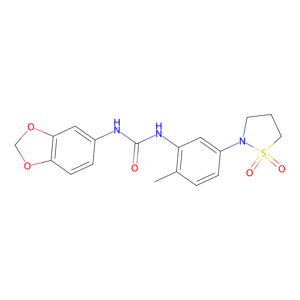 1-(Benzo[d][1,3]dioxol-5-yl)-3-(5-(1,1-dioxidoisothiazolidin-2-yl)-2-methylphenyl)urea molecular structure, CAS 1203125-13-6