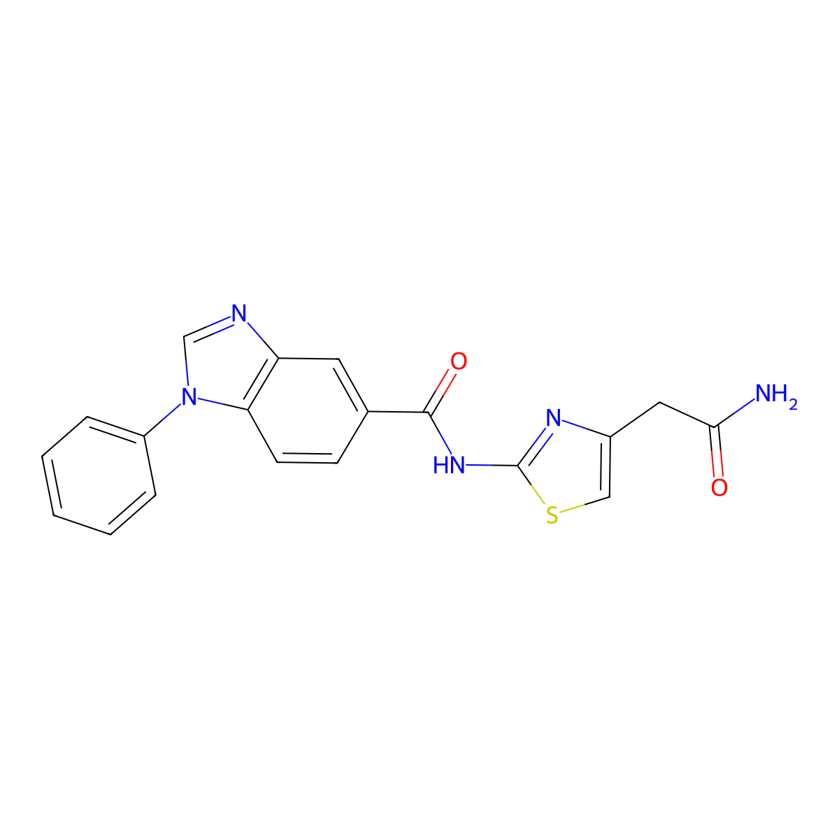 N-(4-(2-amino-2-oxoethyl)thiazol-2-yl)-1-phenyl-1H-benzo[d]imidazole-5-carboxamide molecular structure, CAS 1203125-41-0