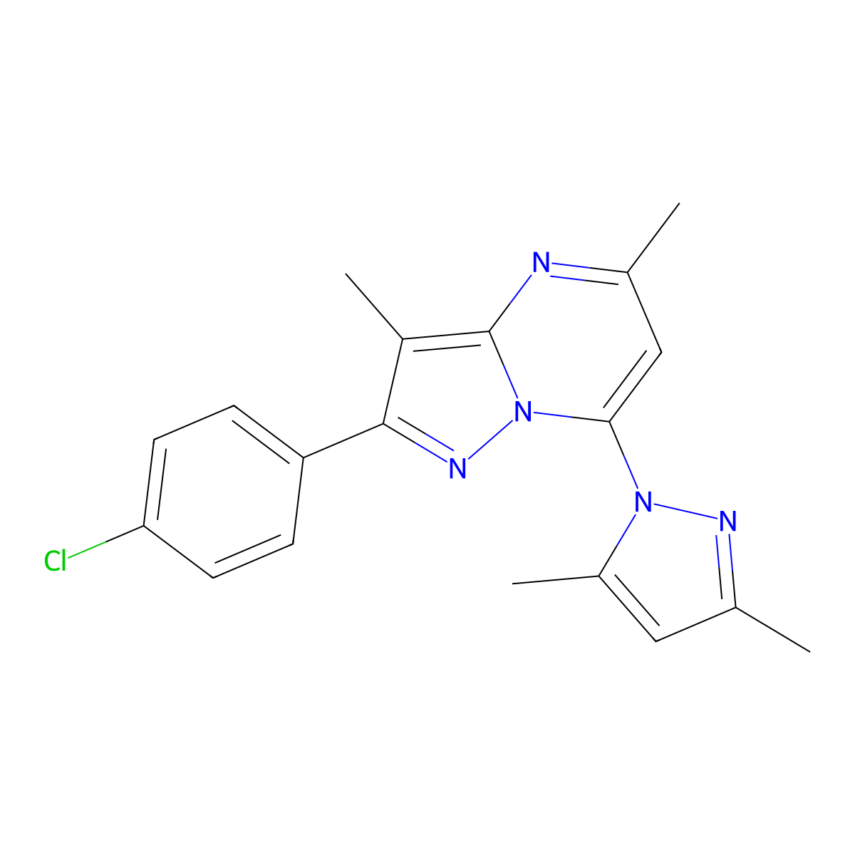 2-(4-chlorophenyl)-7-(3,5-dimethyl-1H-pyrazol-1-yl)-3,5-dimethylpyrazolo[1,5-a]pyrimidine molecular structure, CAS 1203125-82-9