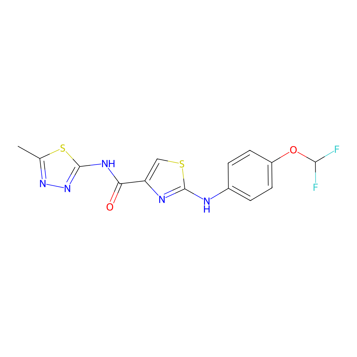 2-((4-(difluoromethoxy)phenyl)amino)-N-(5-methyl-1,3,4-thiadiazol-2-yl)thiazole-4-carboxamide molecular structure, CAS 1203126-61-7