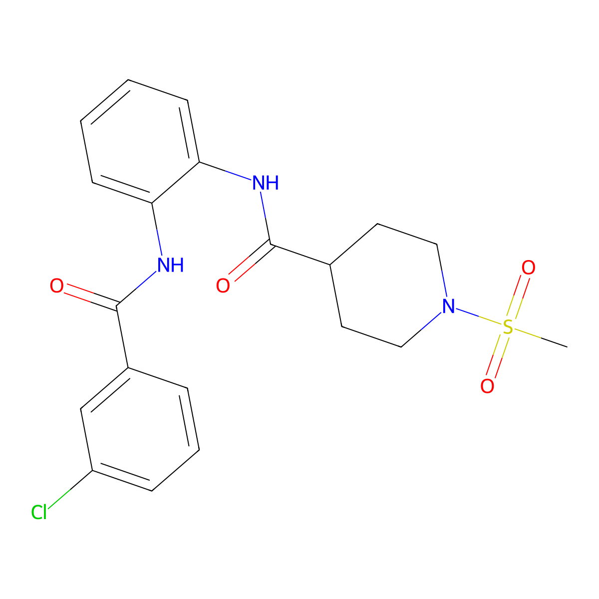 N-(2-(3-chlorobenzamido)phenyl)-1-(methylsulfonyl)piperidine-4-carboxamide molecular structure, CAS 1203128-25-9