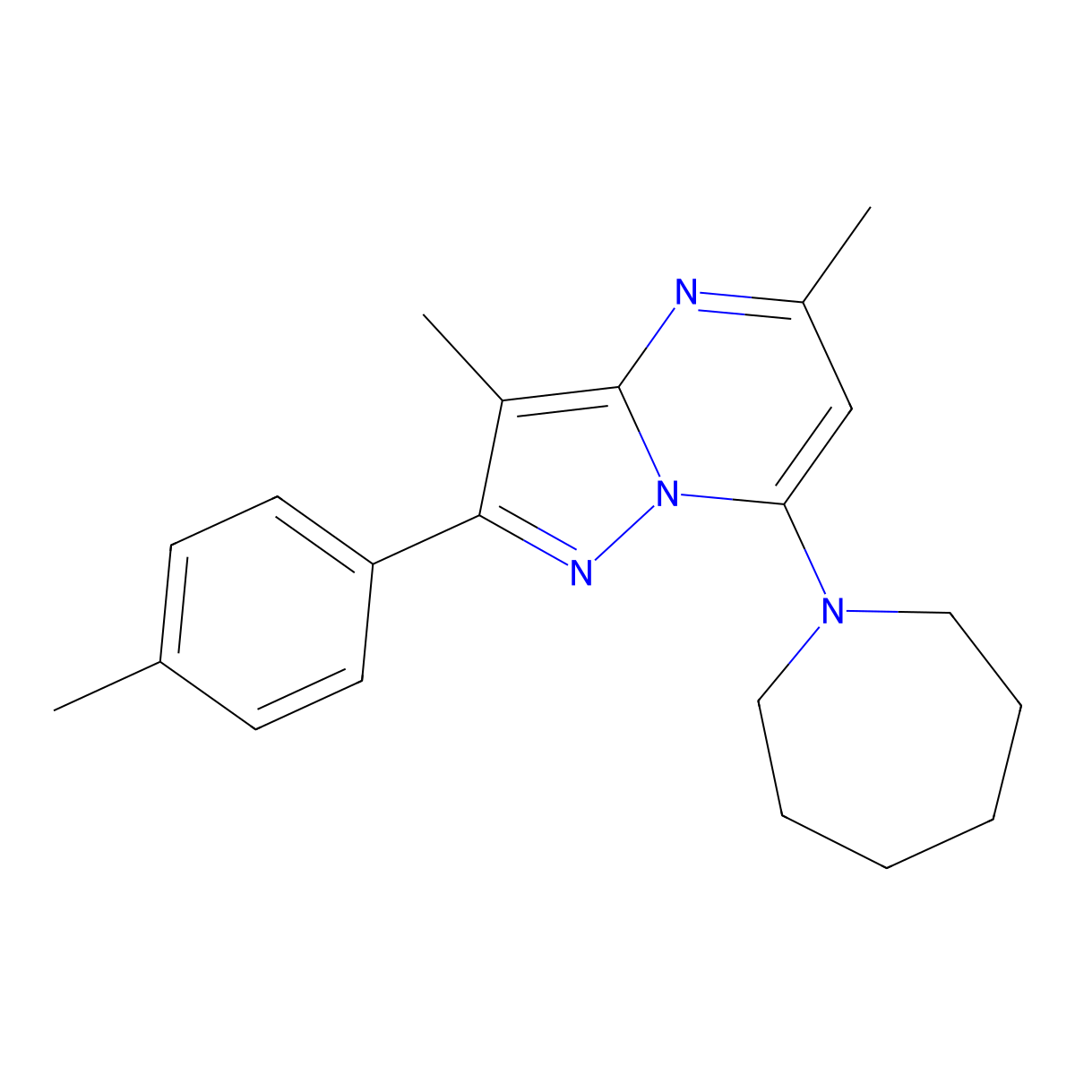1-[3,5-Dimethyl-2-(4-methylphenyl)pyrazolo[1,5-a]pyrimidin-7-yl]azepane molecular structure, CAS 1203130-63-5