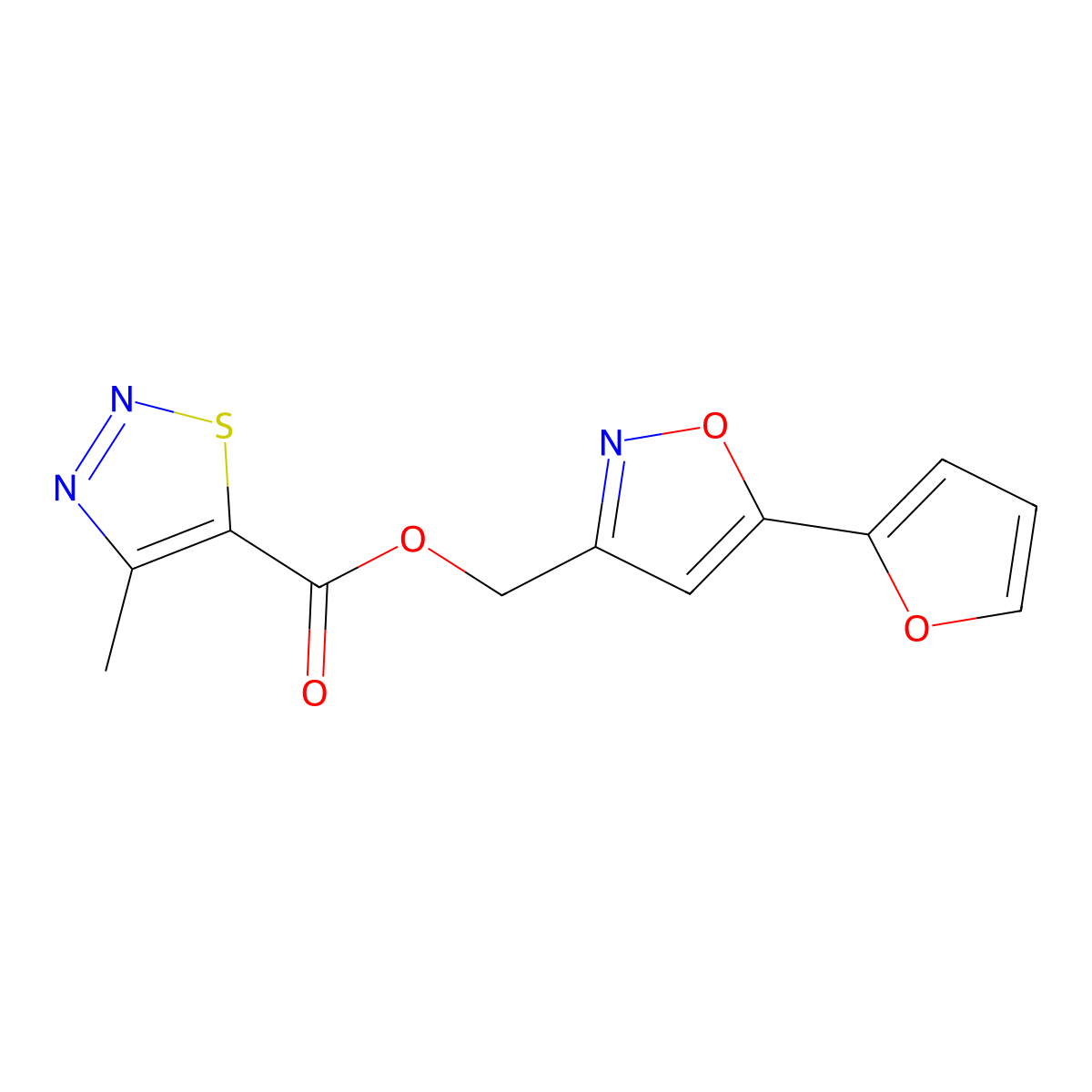 (5-(Furan-2-yl)isoxazol-3-yl)methyl 4-methyl-1,2,3-thiadiazole-5-carboxylate molecular structure, CAS 1203130-88-4