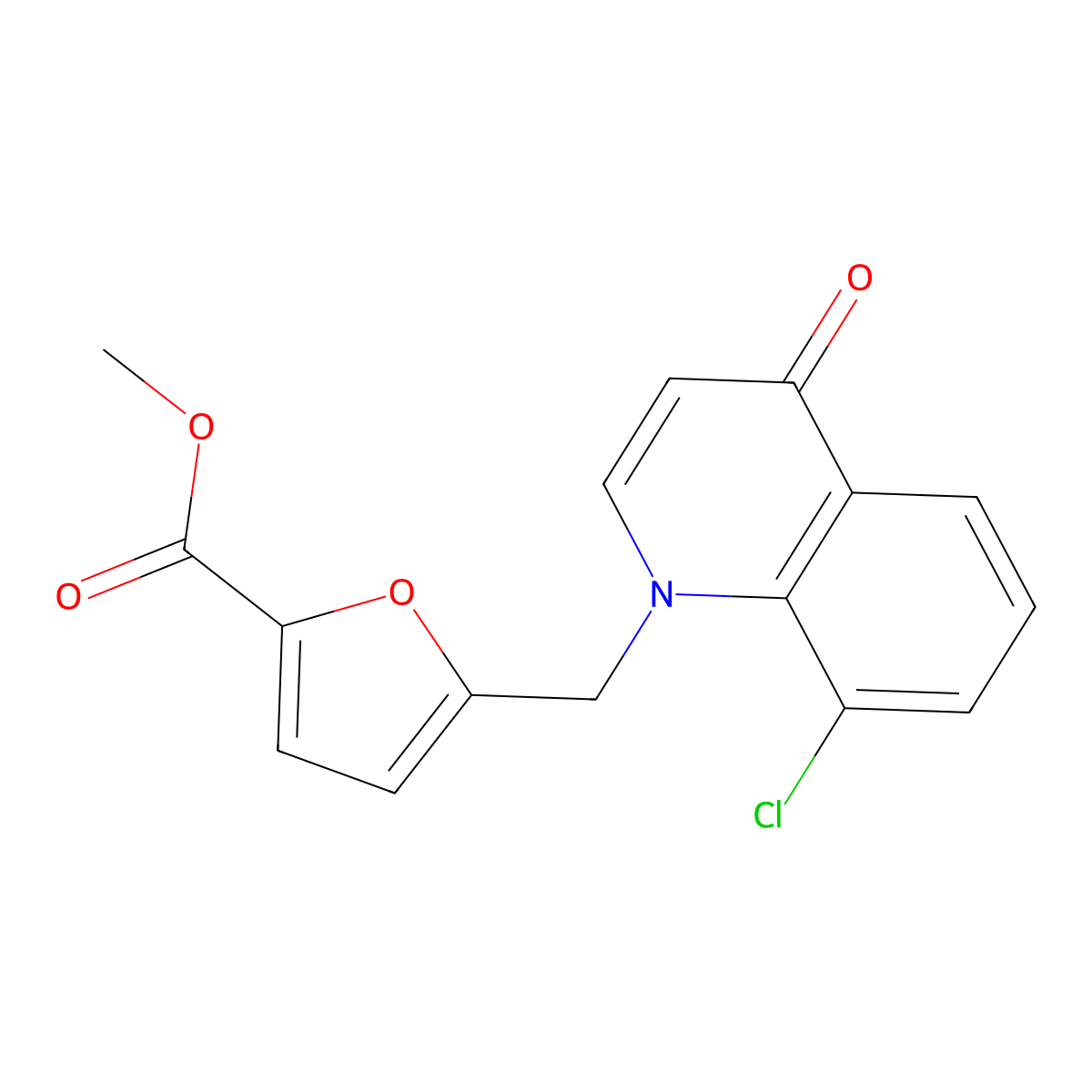 methyl 5-((8-chloro-4-oxoquinolin-1(4H)-yl)methyl)furan-2-carboxylate molecular structure, CAS 1203131-43-4