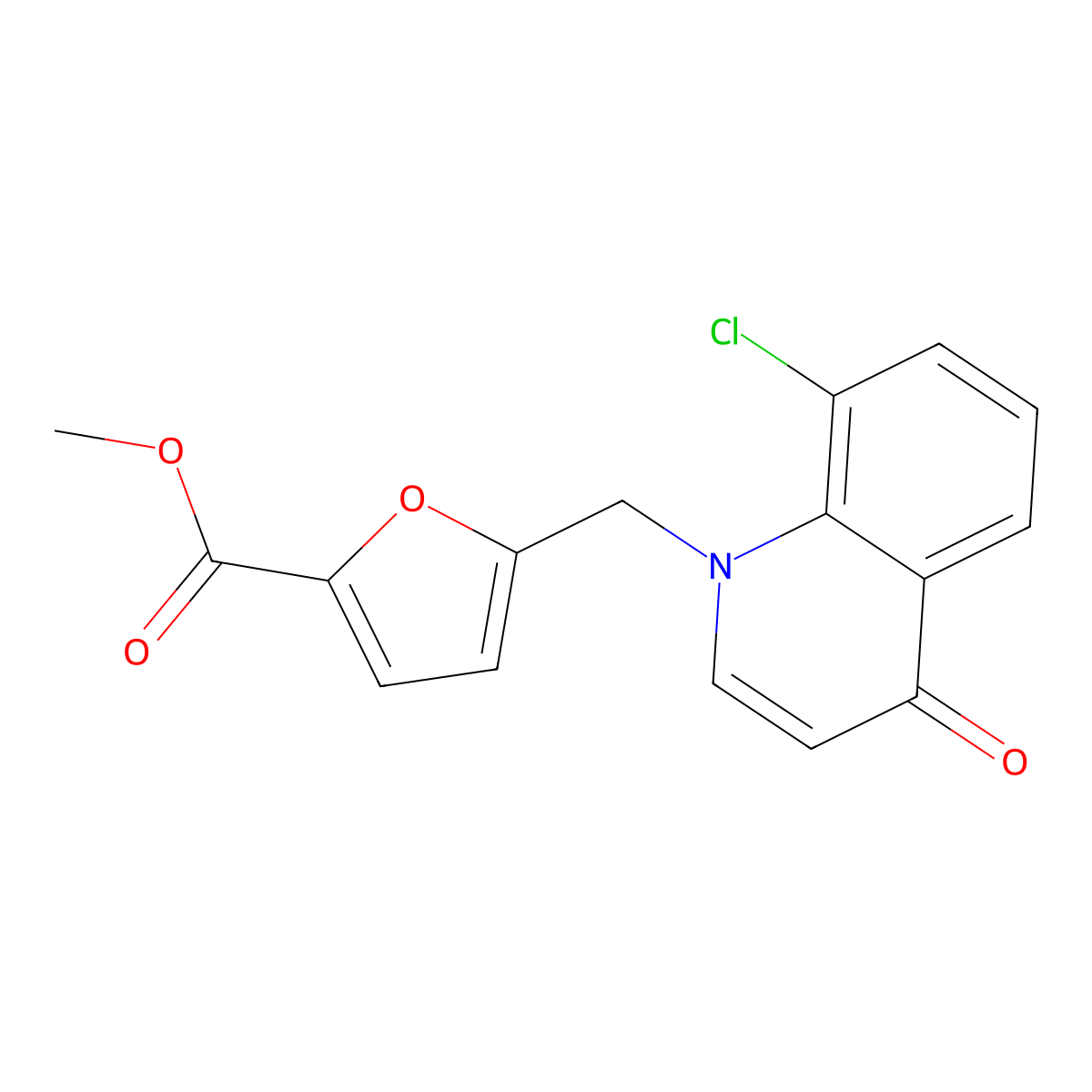 methyl 5-((8-chloro-4-oxoquinolin-1(4H)-yl)methyl)furan-2-carboxylate molecular structure, CAS 1203131-43-4