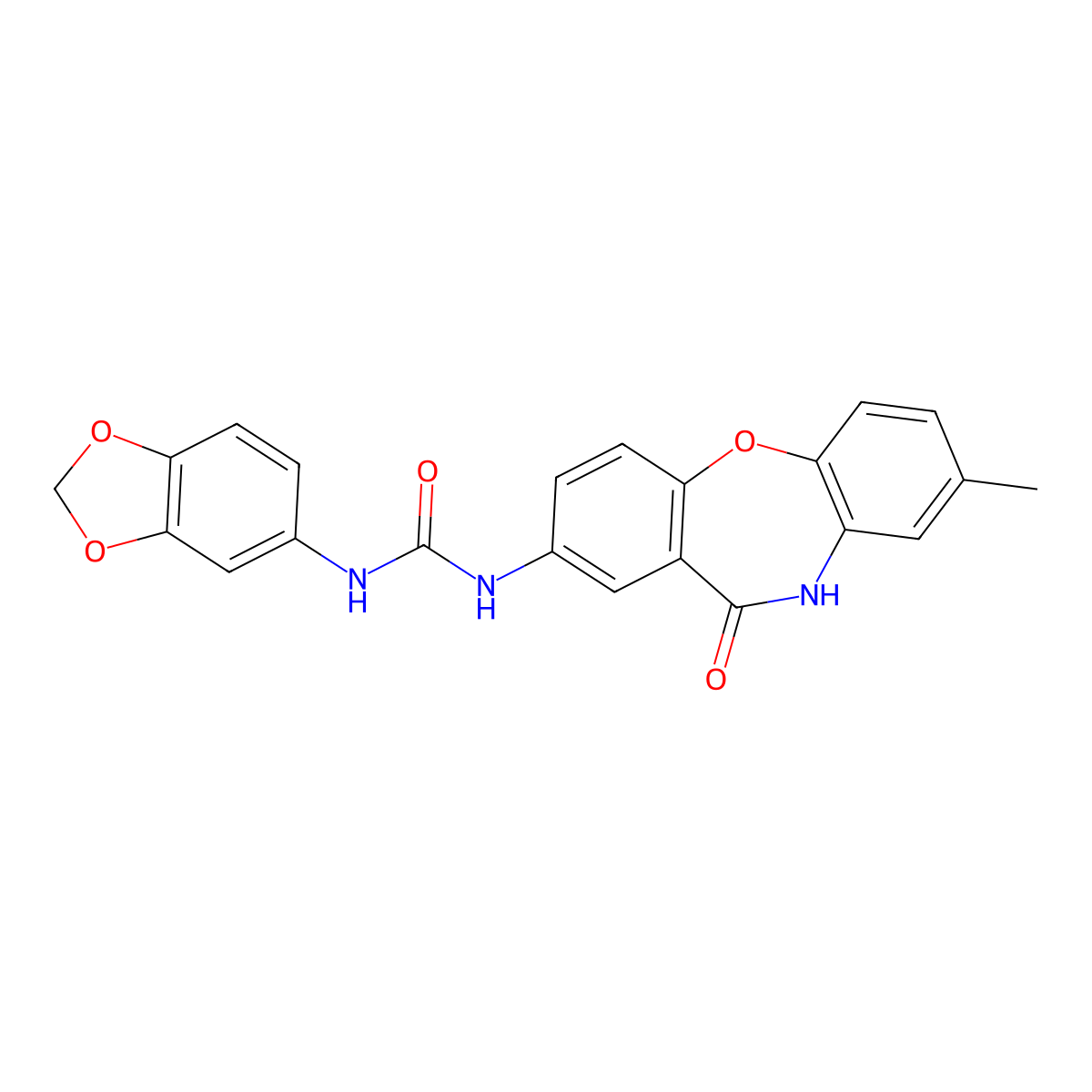 3-(2H-1,3-benzodioxol-5-yl)-1-{6-methyl-10-oxo-2-oxa-9-azatricyclo[9.4.0.0^{3,8}]pentadeca-1(11),3(8),4,6,12,14-hexaen-13-yl}urea molecular structure, CAS 1203132-57-3