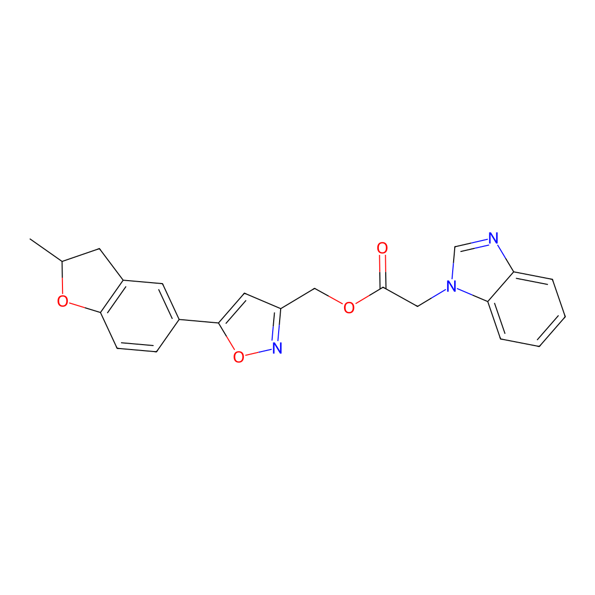 [5-(2-methyl-2,3-dihydro-1-benzofuran-5-yl)-1,2-oxazol-3-yl]methyl 2-(1H-1,3-benzodiazol-1-yl)acetate molecular structure, CAS 1203132-87-9