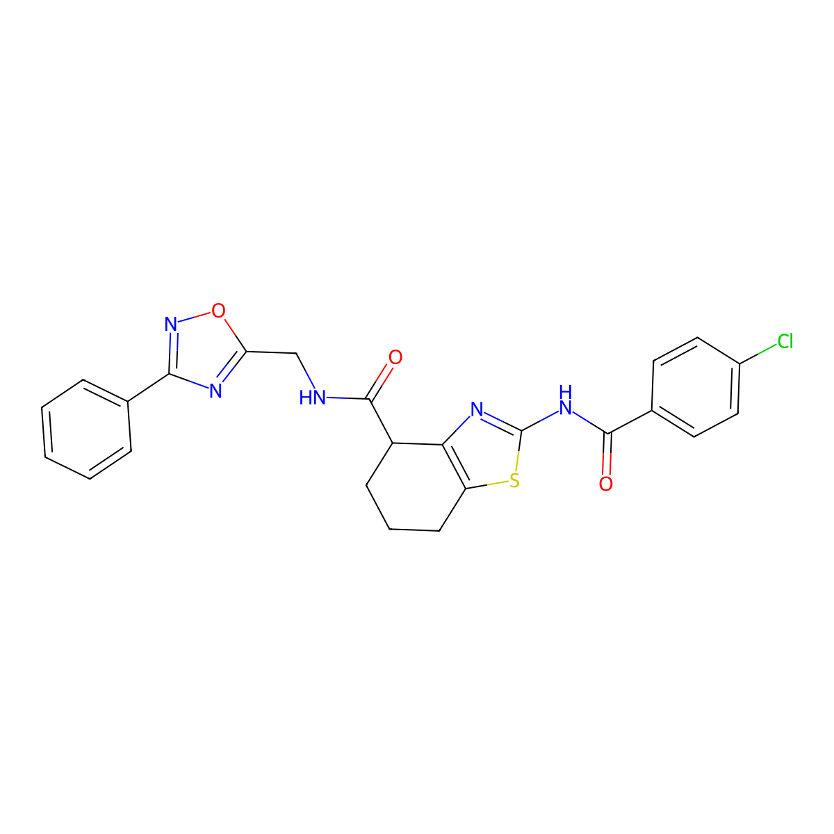 2-(4-chlorobenzamido)-N-((3-phenyl-1,2,4-oxadiazol-5-yl)methyl)-4,5,6,7-tetrahydrobenzo[d]thiazole-4-carboxamide molecular structure, CAS 1203133-90-7