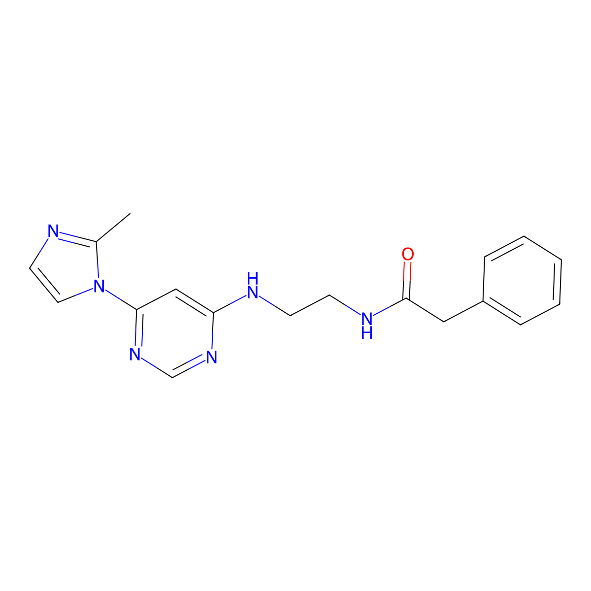 N-(2-((6-(2-methyl-1H-imidazol-1-yl)pyrimidin-4-yl)amino)ethyl)-2-phenylacetamide molecular structure, CAS 1203134-58-0