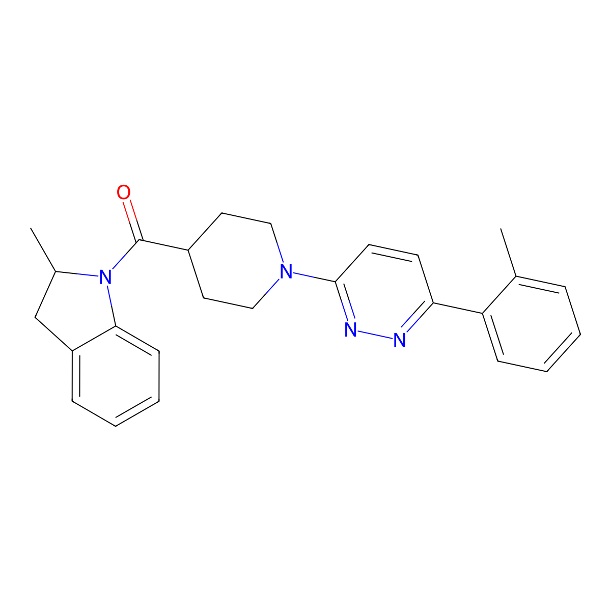 (2-Methylindolin-1-yl)(1-(6-(o-tolyl)pyridazin-3-yl)piperidin-4-yl)methanone molecular structure, CAS 1203135-93-6