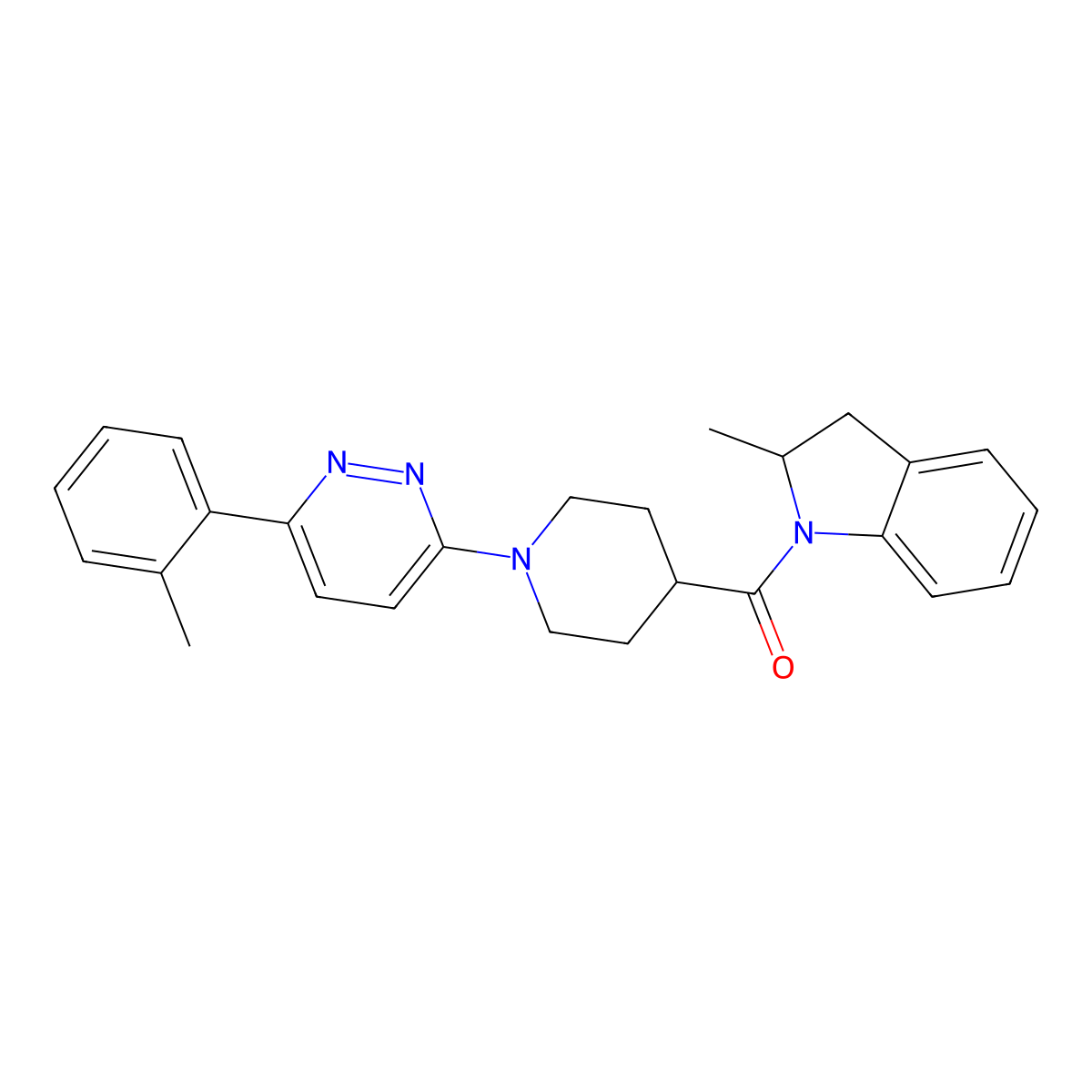 (2-Methylindolin-1-yl)(1-(6-(o-tolyl)pyridazin-3-yl)piperidin-4-yl)methanone molecular structure, CAS 1203135-93-6